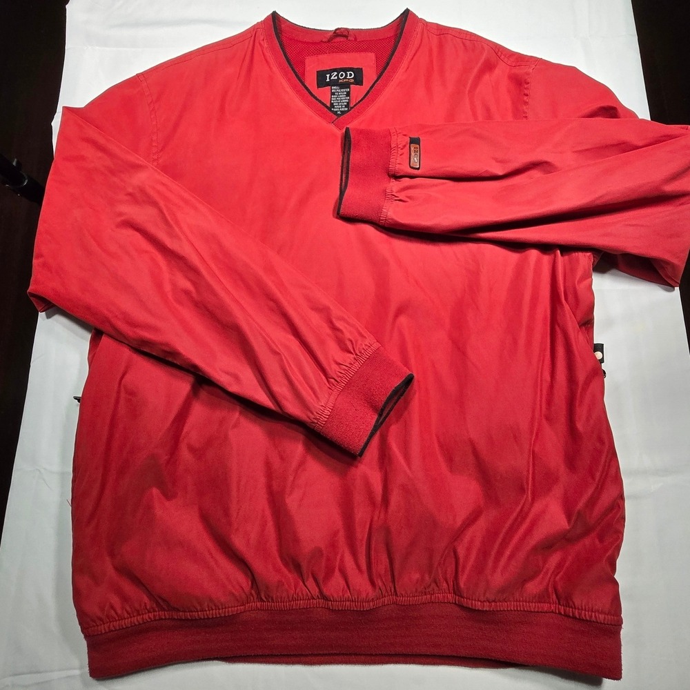 IZOD Golf Men's XL XFG Mesh Lined V-Neck Windbreaker Pullover Red Golf